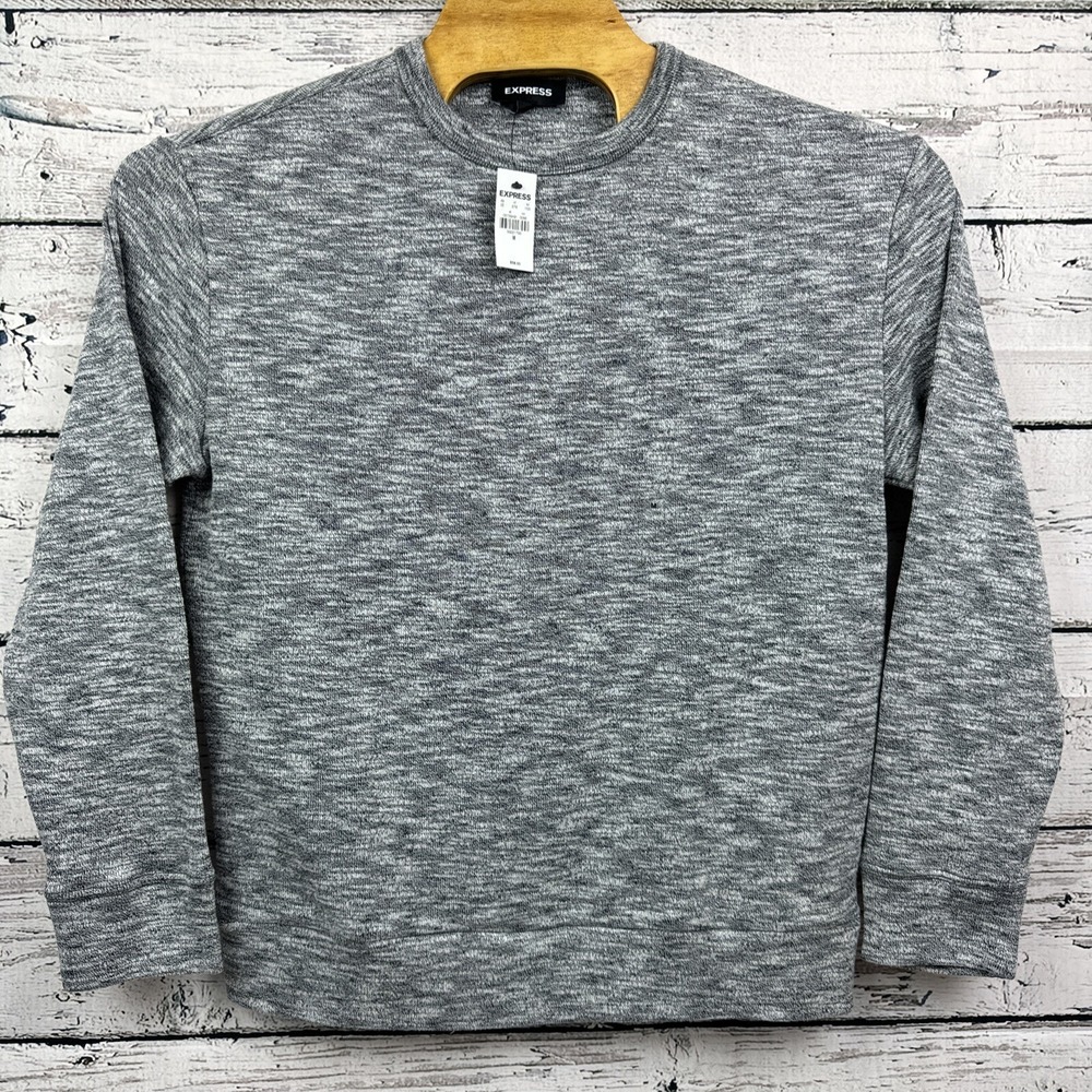 Express Mens Gray Space Dye Crew Neck Long Sleeve Pullover Sweater [Size Medium]